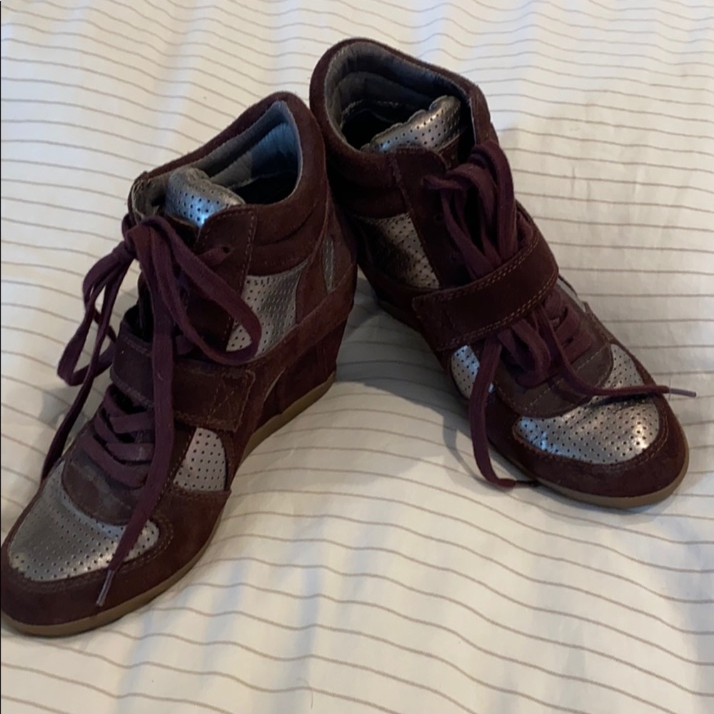 ASH Dark maroon and pewter wedge sneakers